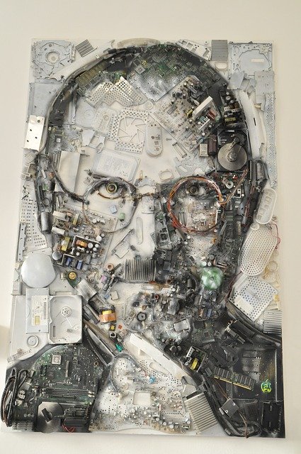 Portrait of Steve Jobs created with technological appliances